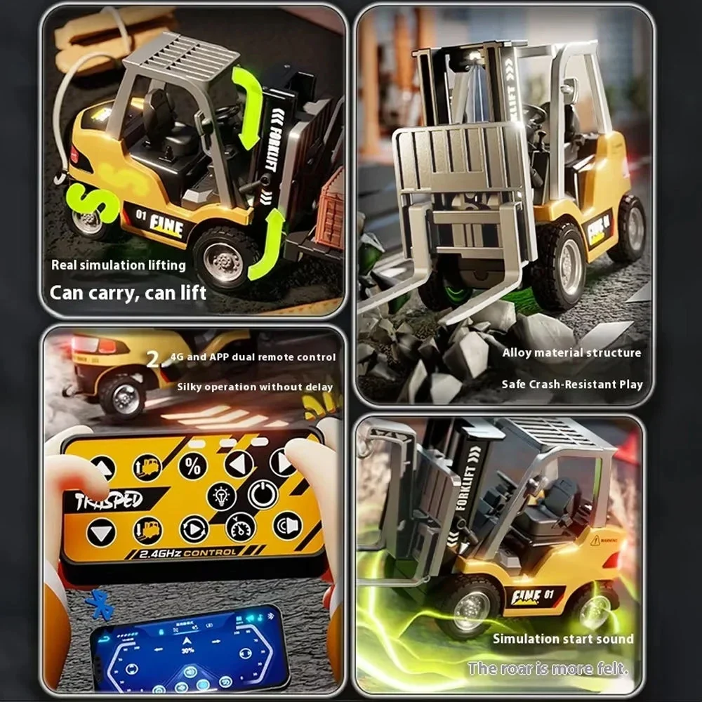 Conusea 1/64 Mini RC Forklift Alloy Electric Truck Sound Light