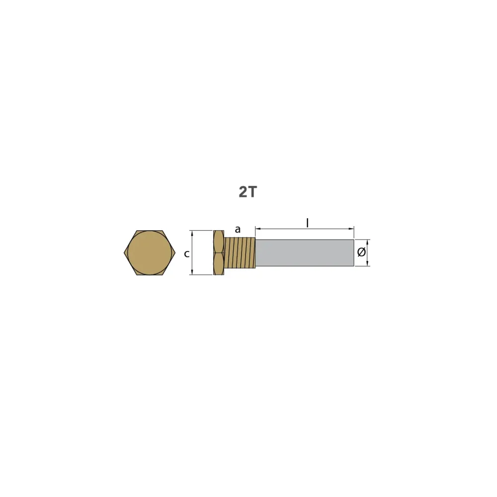 Cummins Pencil anode Ø 16 l.50 komplett, med messing plugg th.1 / 2'' GAS conico