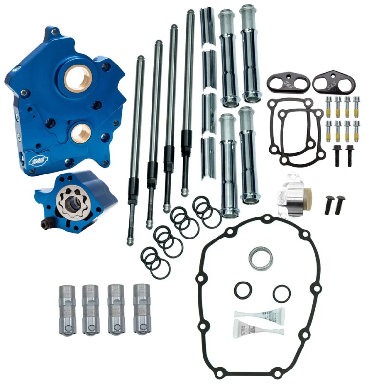 S&S Cycle 2017+ M8 WC Model Cam Chest Kit w/o Cam - Chrm Pushrod Tubes & Chain Tensioner - Incl. VVT