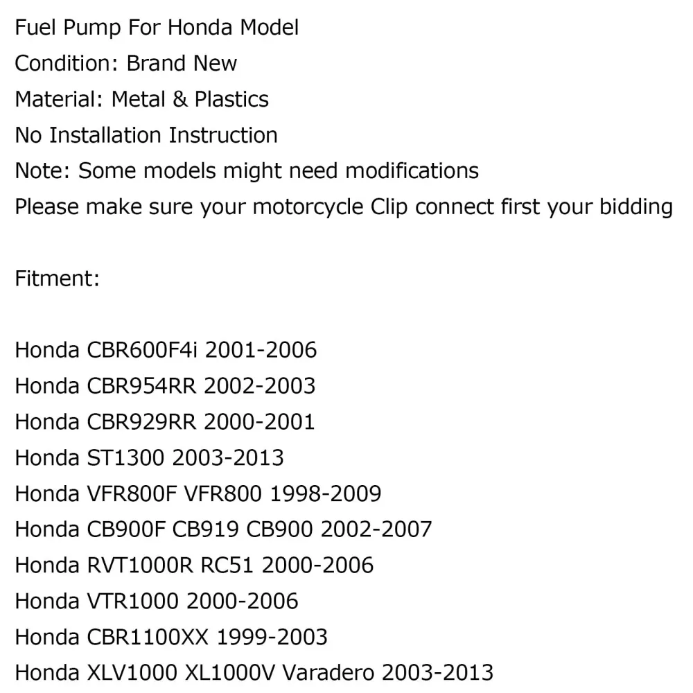 Drivstoffpumpe Honda CBR929RR CBR954RR RVT1000R 02-06 ZX-12R ST1300 03-13 Generisk