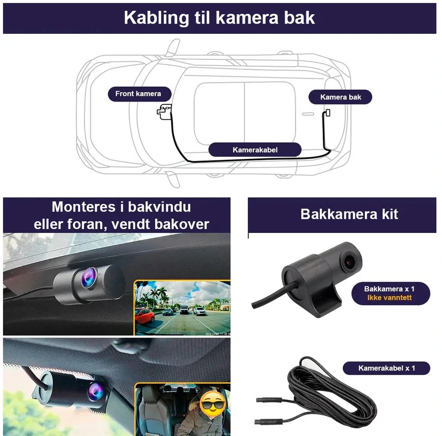 FITCAMX Integrert 4K Dashcam (foran+bak)