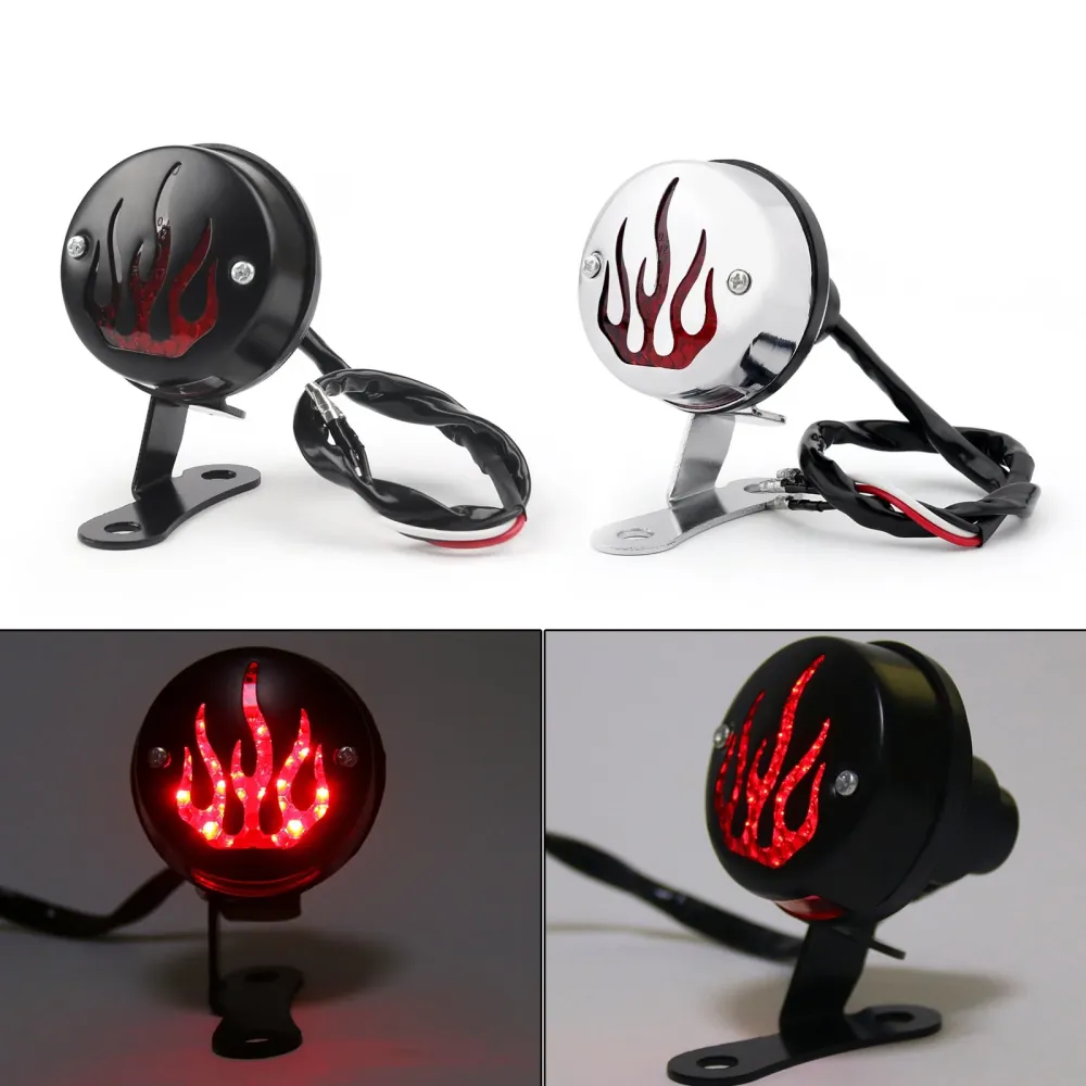 Rød flamme brann bak baklys bremselys Harley Cafe Racer Bobber, 2 farger