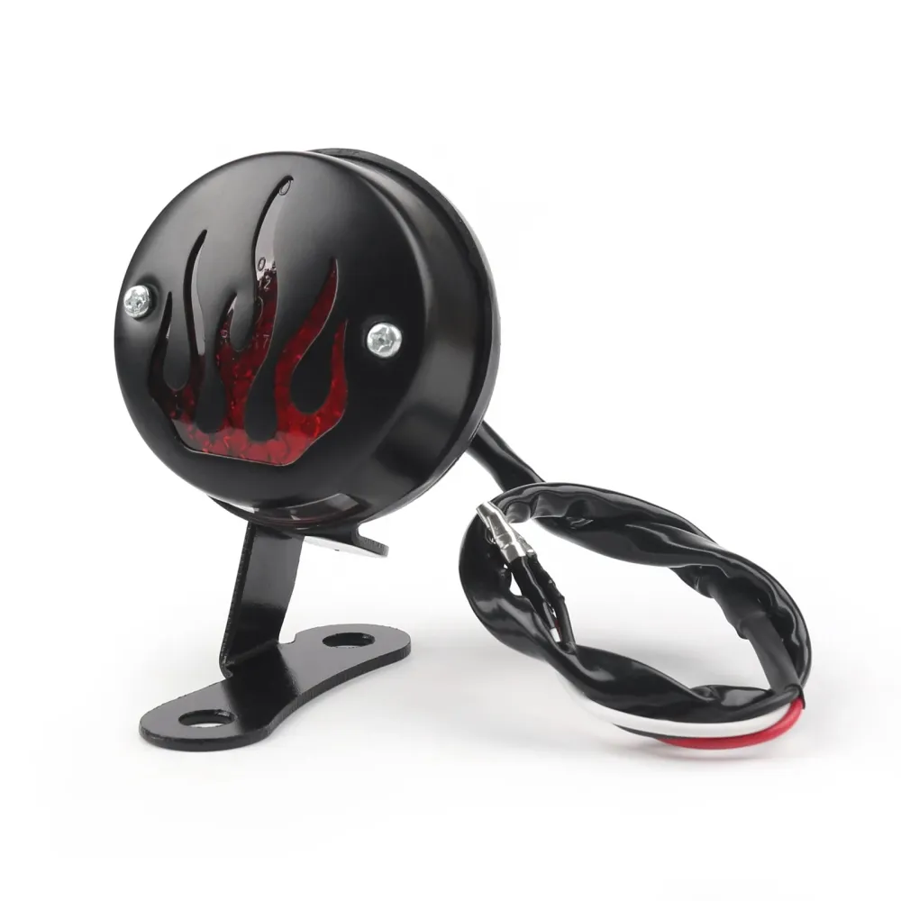 Rød flamme brann bak baklys bremselys Harley Cafe Racer Bobber, 2 farger