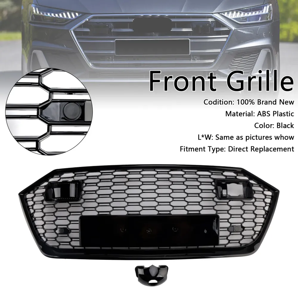 Front Bumper Grille Grill Fit Audi A7 C8 S7 2019-2024 W/ACC Black