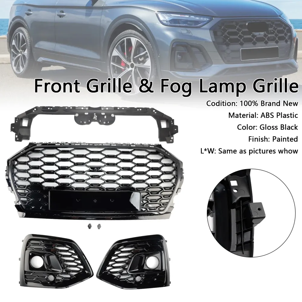 Frontfangergrill med honningkake-grill & Tåkelysdeksel passer til Audi Q5 2021-2025