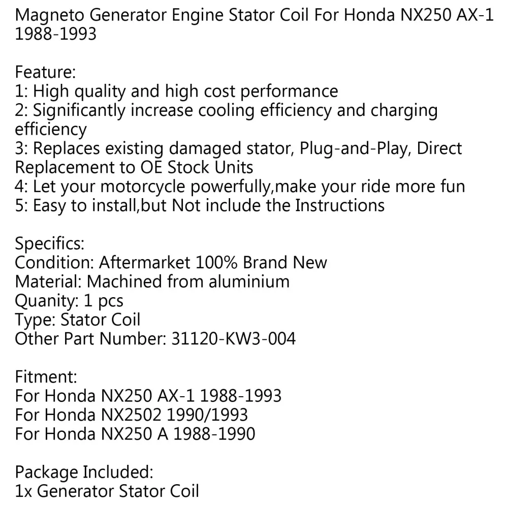 Generatorstatorspole Honda NX250 AX-1 (88-93) NX250 88-90 NX2502 (1990/1993) generisk