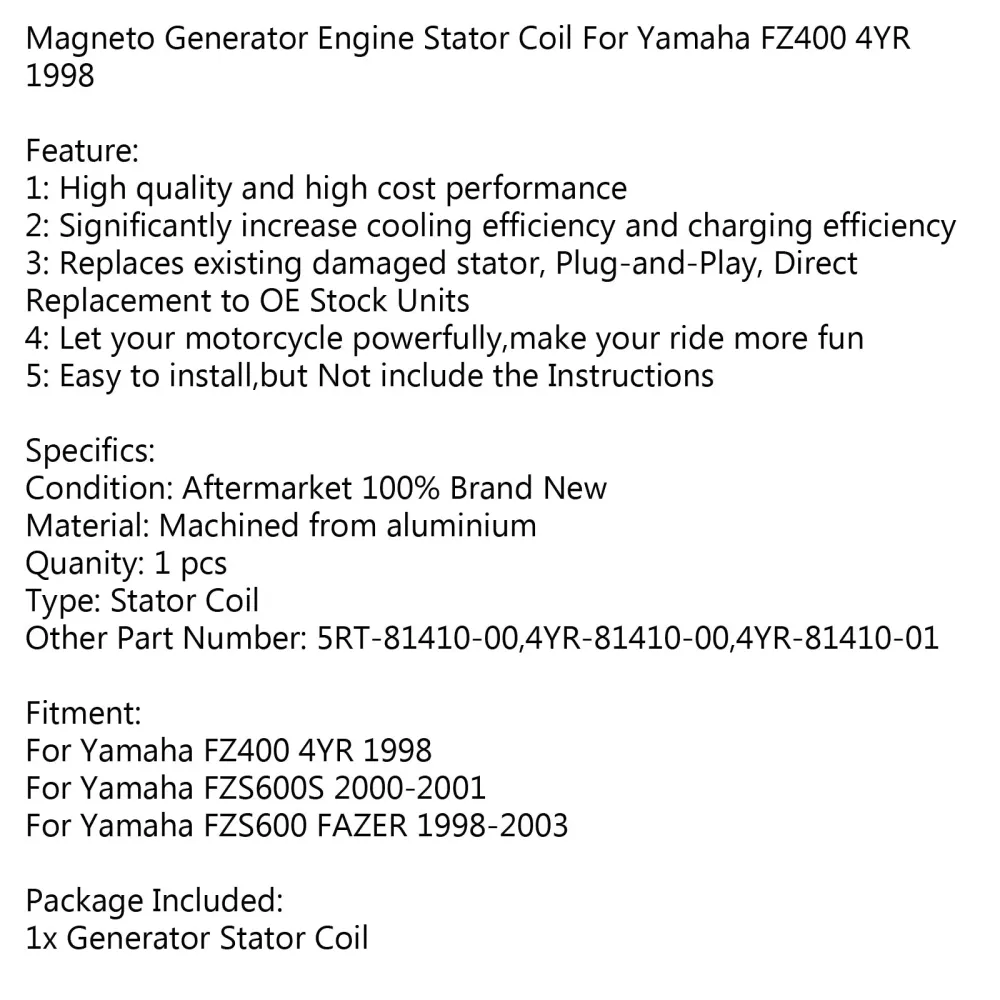 Generatorstatorspole Yamaha FZS600 Fazer (98-2003) FZS600S (00-01) generisk