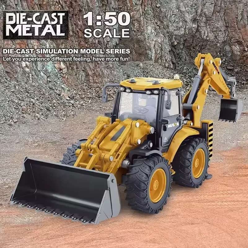 Huina 1:50 Diecast Metal Excavator Loader Truck Model, Collectible Gift