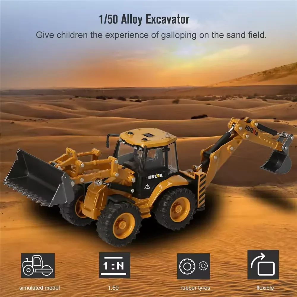 Huina 1:50 Diecast Metal Excavator Loader Truck Model, Collectible Gift