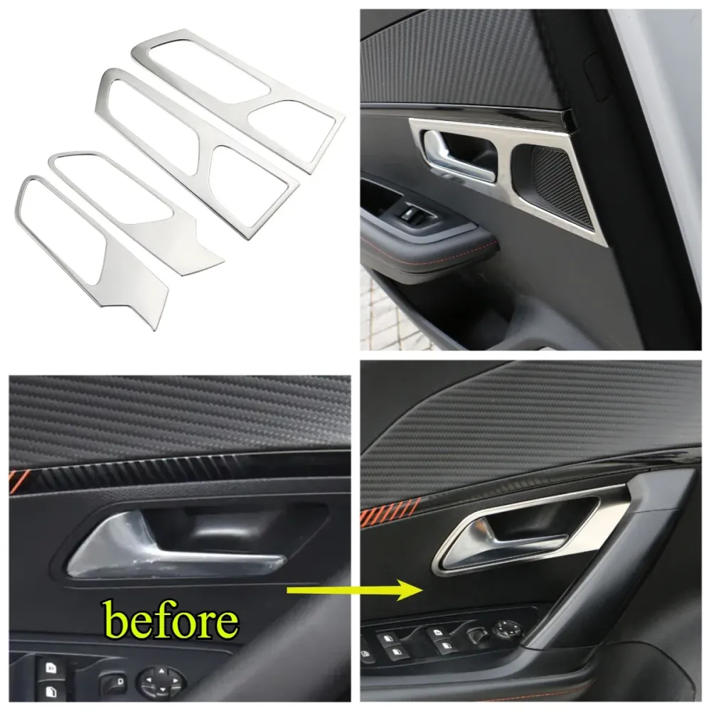 Inner Door Handle Decorative Frame Cover Peugeot 2008 Stainless Steel Finish