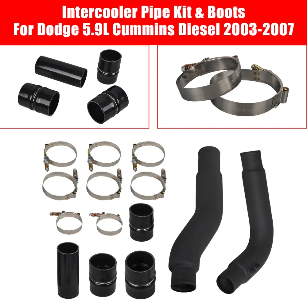 Intercooler rørsett & Støvler til Dodge 5.9L Cummins Diesel 2003-2007 Svart
