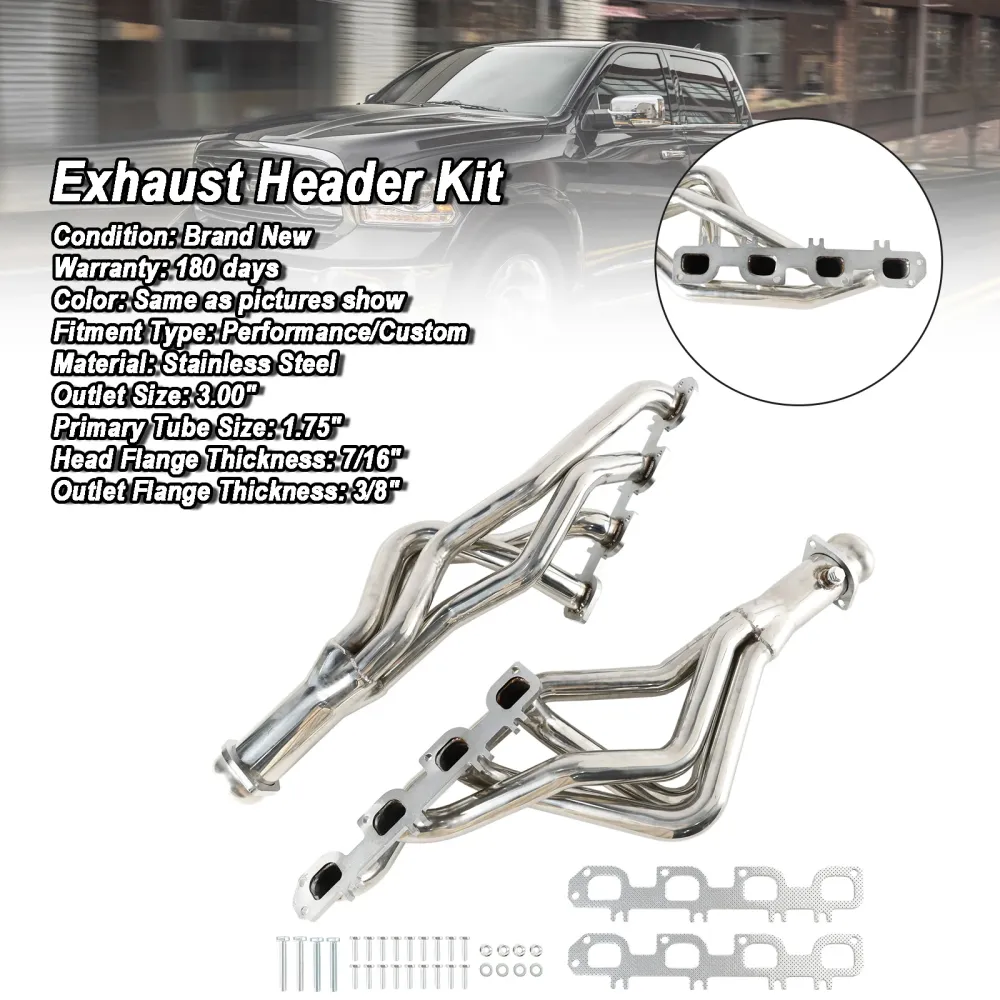 Langt rør rustfritt overskrift manifold eksos fit dodge ram 1500 5.7L 2009-18