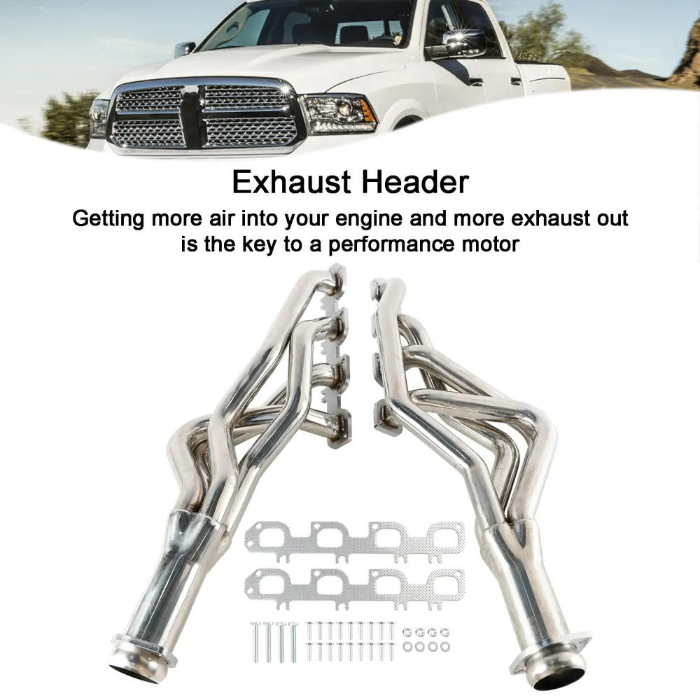 Langt rør rustfritt overskrift manifold eksos fit dodge ram 1500 5.7L 2009-18
