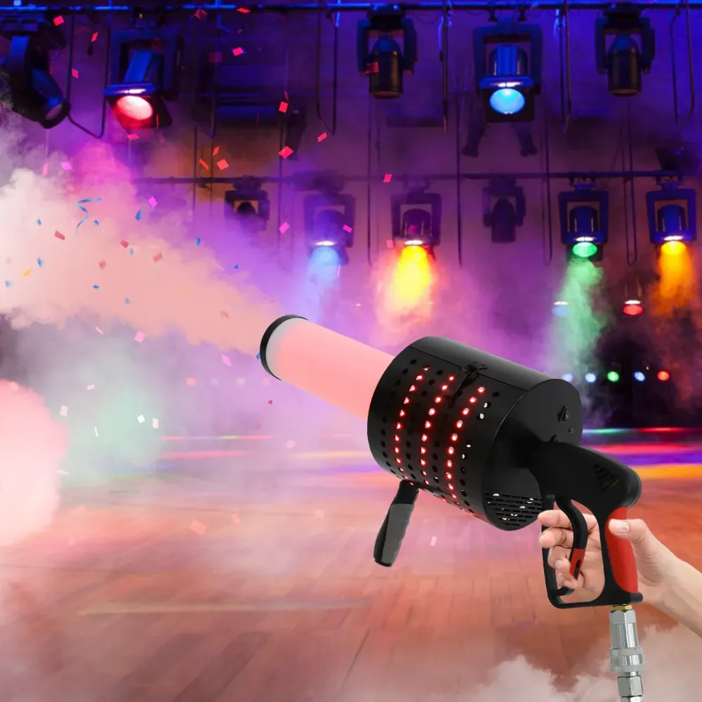 LED CO2 Confetti Cannon 20W Parties and Weddings Colorful Confetti, Durable Iron and Acrylic