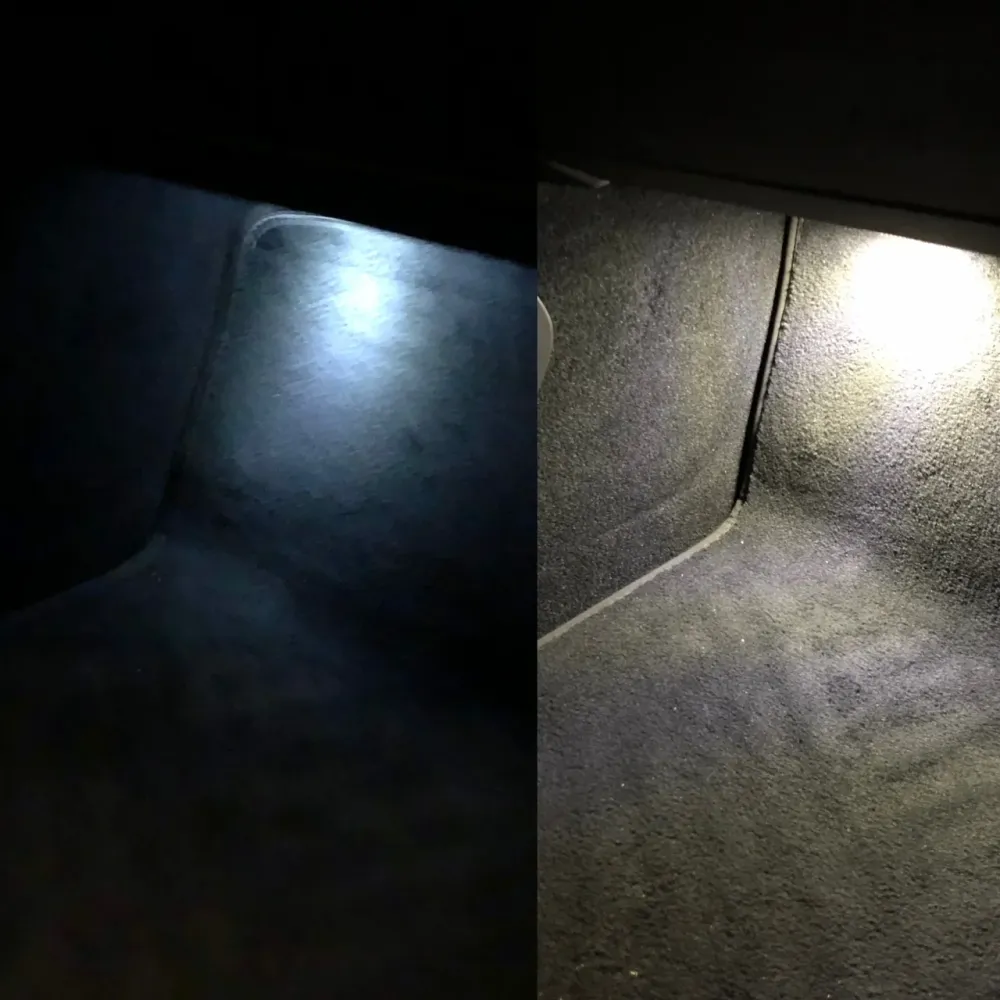 LED-lys sett med 2 Tesla Model S, 3, X og Y; Innstigningslys og bagasjeromslys