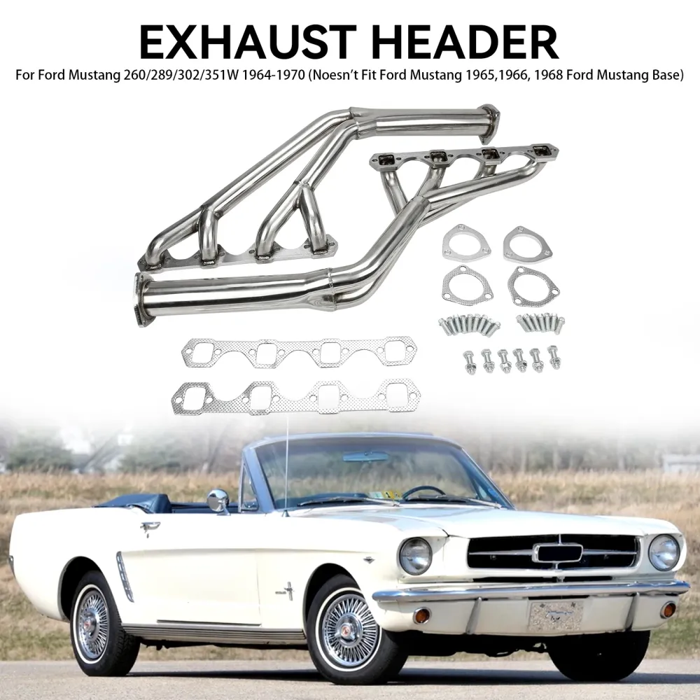 Manifold Header Fit Mustang 260/289/302 V8 64-70 Tri-Y Header Rustfritt stål