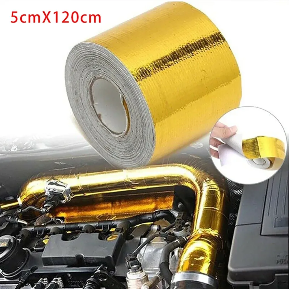 Motorcycle Exhaust Heat Shield Tape, Gold Fiberglass Wrap, Reflective