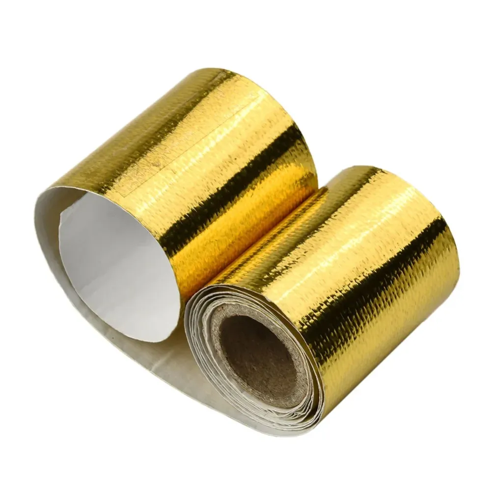 Motorcycle Exhaust Heat Shield Tape, Gold Fiberglass Wrap, Reflective