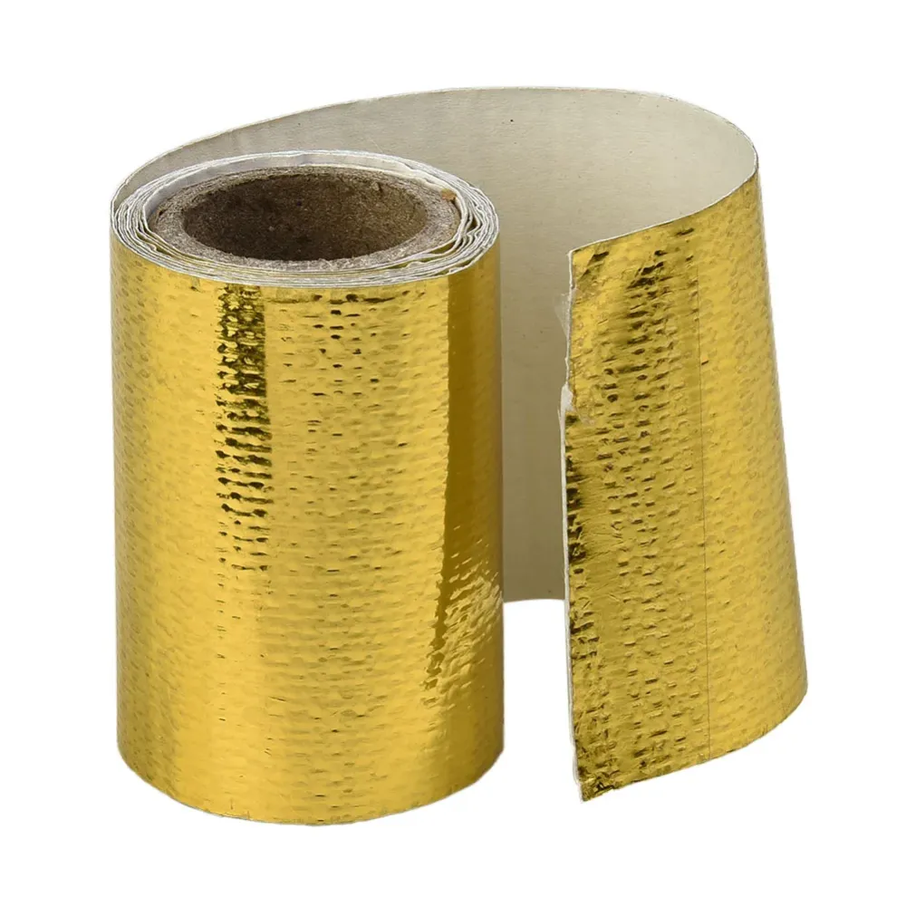 Motorcycle Exhaust Heat Shield Tape, Gold Fiberglass Wrap, Reflective
