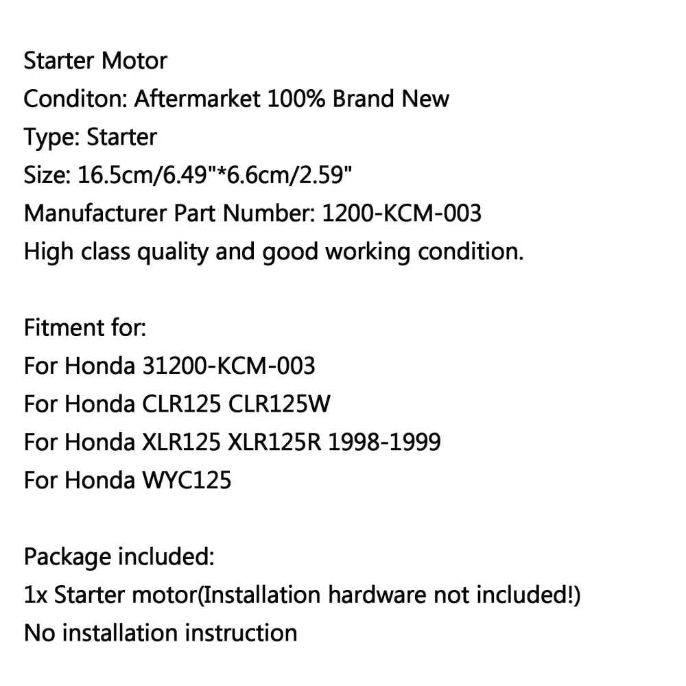Motorstarter Honda CLR125 CLR125W XLR125 XLR125R 1998-1999 WYC125 Generic