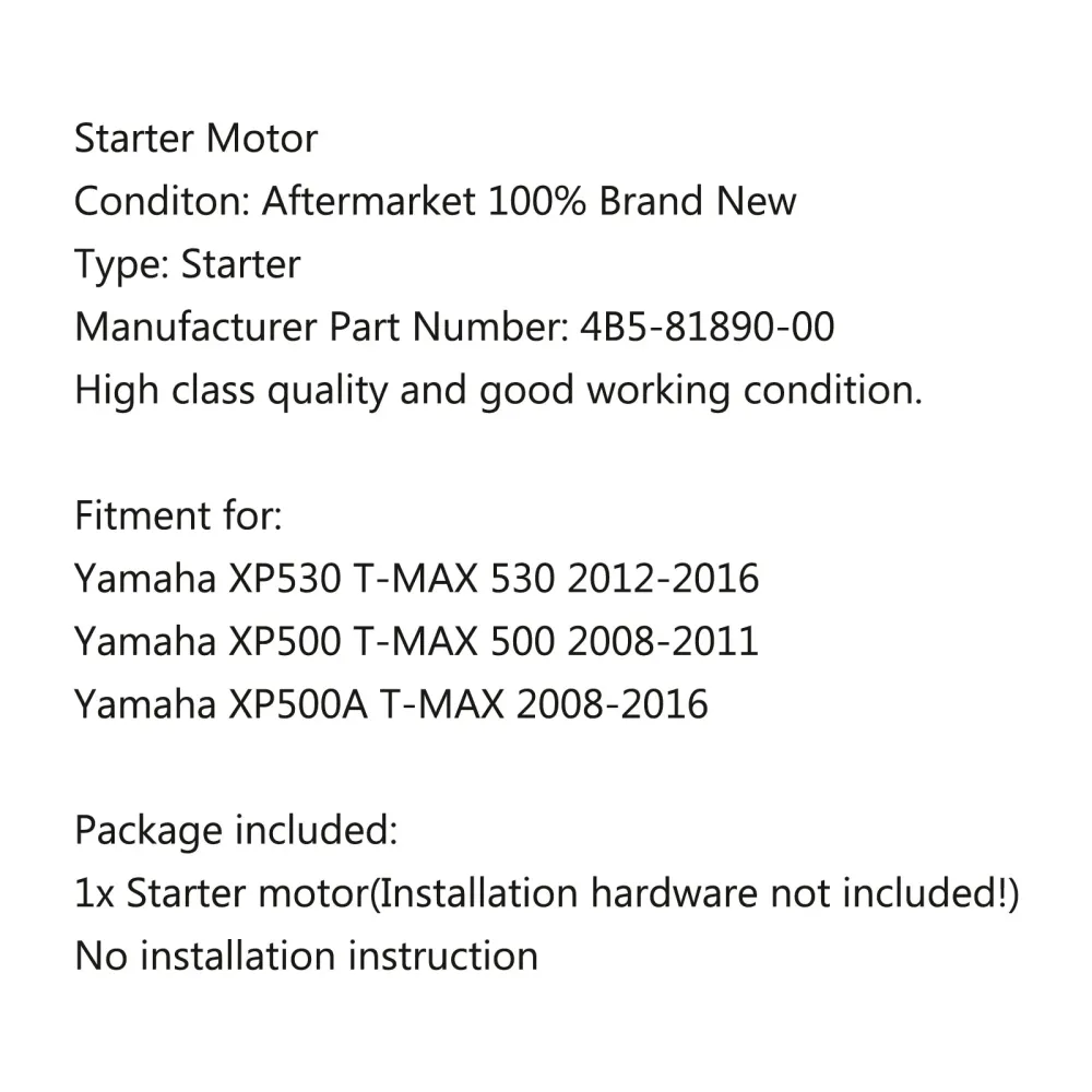 Motorstarter Yamaha XP530 T-MAX 530 2012-2016 XP500 T-MAX 500 2008-2011 generisk