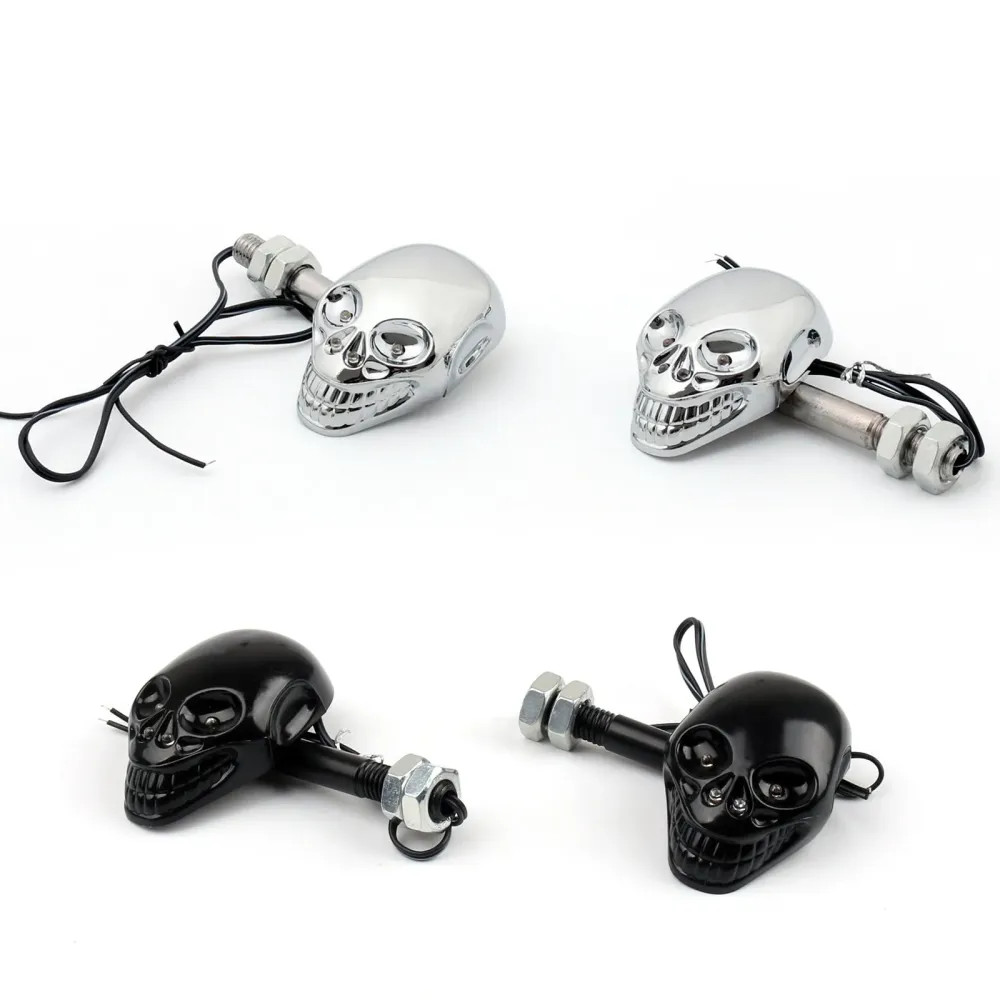 Motorsykkel Skull Head blinklysindikator Blinker 12V LED Amber Light Lamp Generisk