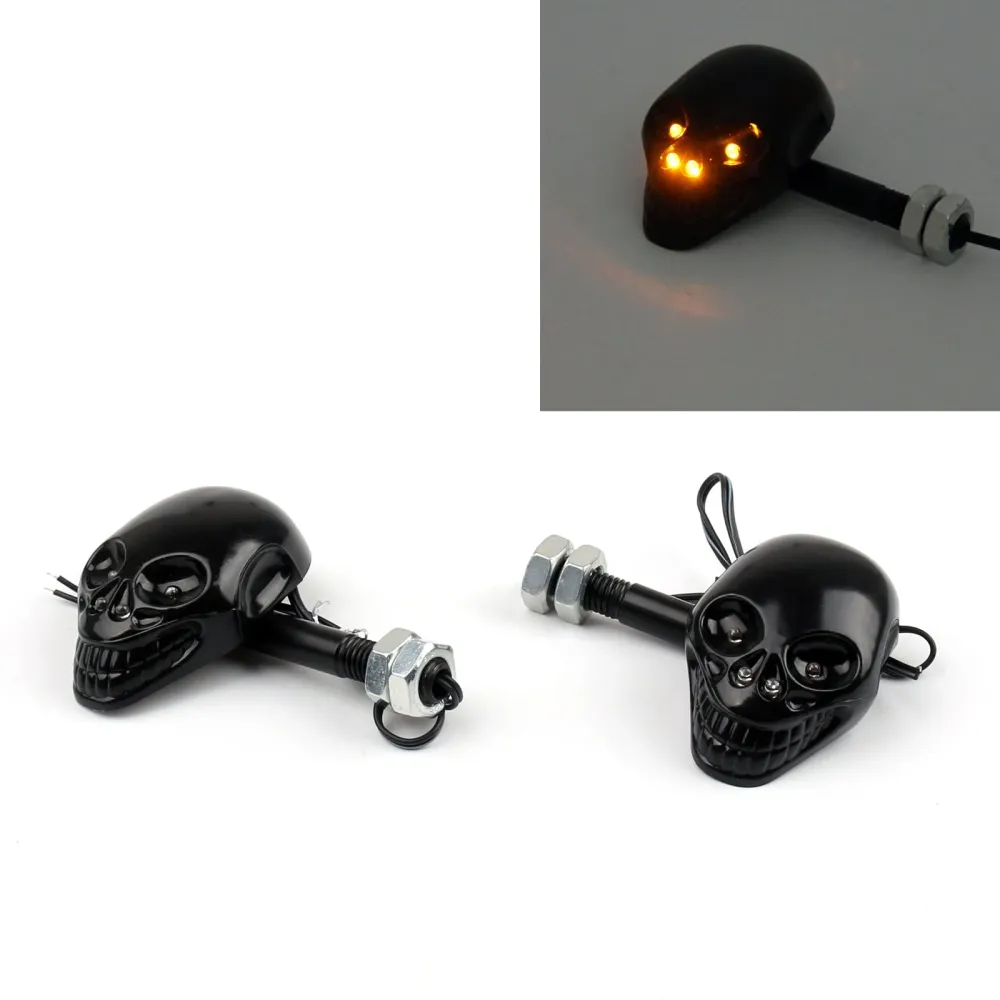 Motorsykkel Skull Head blinklysindikator Blinker 12V LED Amber Light Lamp Generisk