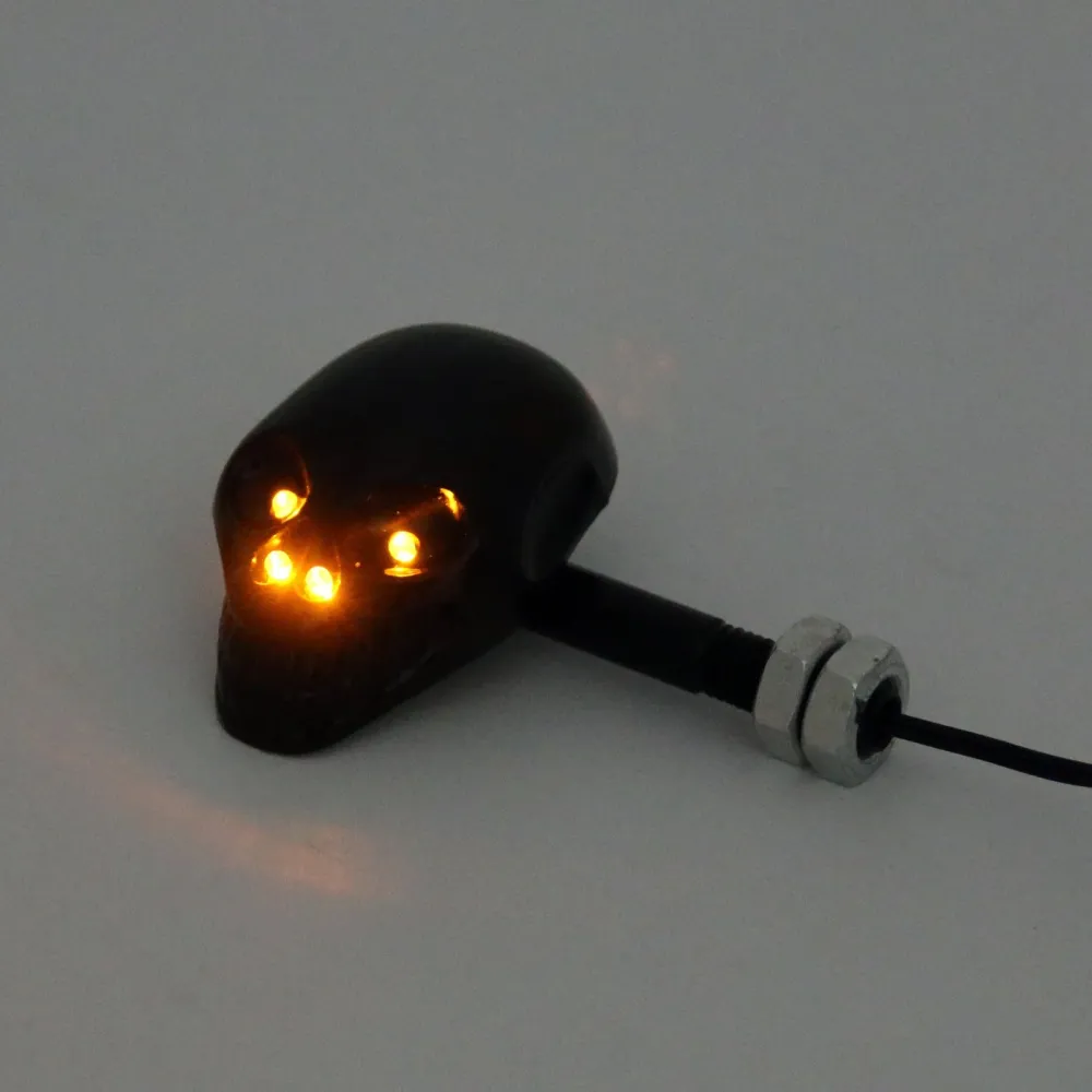 Motorsykkel Skull Head blinklysindikator Blinker 12V LED Amber Light Lamp Generisk