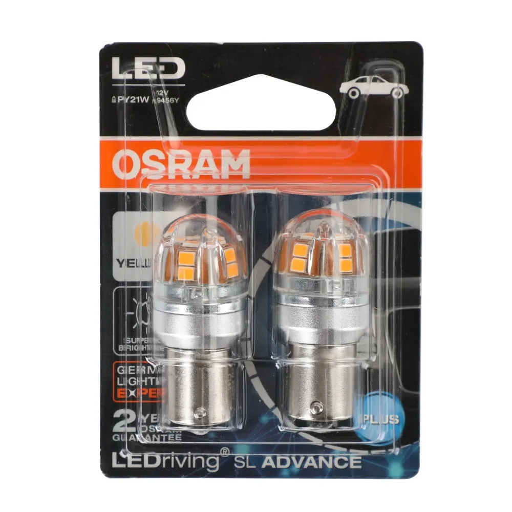 2x Osram 9456Y bil Hjelpemærer LED PY21W 12V2.5W BAU15S Generisk