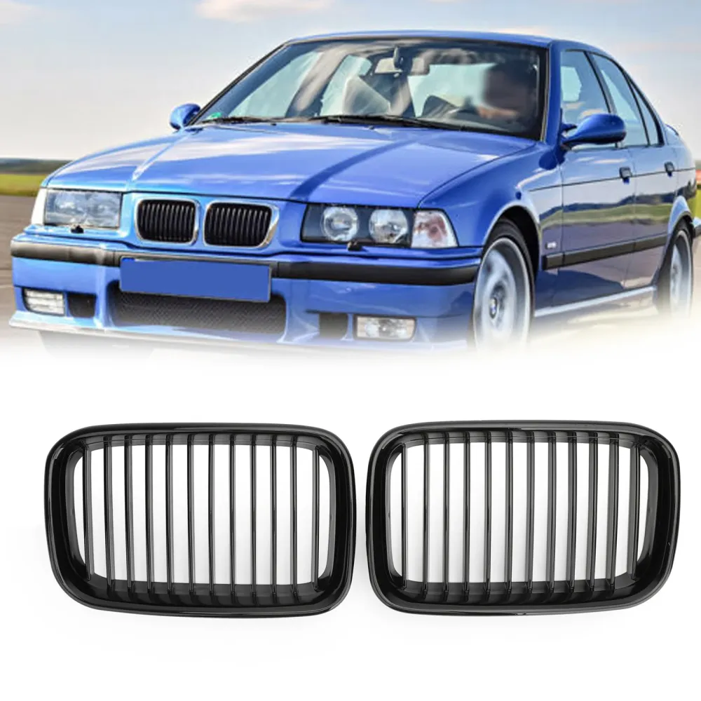 Par blank svart nyresport hette grillgitter 1992-1996 BMW E36 318i 325i