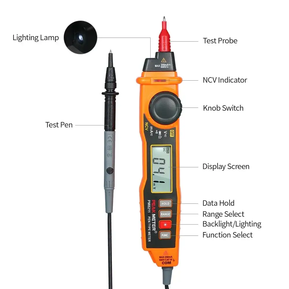 PeakMeter PM8211 NCV Pen Multimeter Auto Range USB Tester