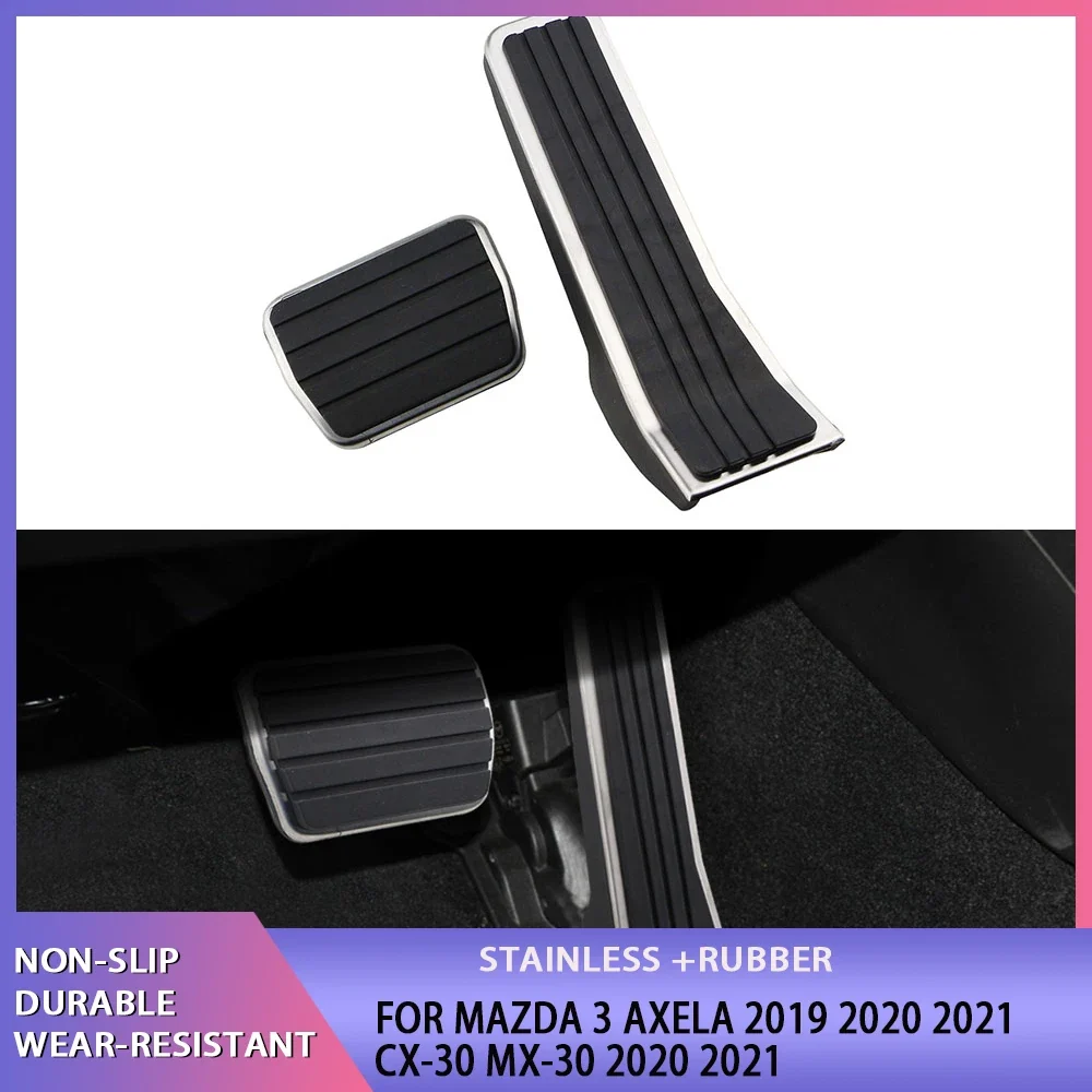 Pedal Cover Set Mazda 3 Axela, Stainless Steel Rubber Insert, Gas Brake Clutch