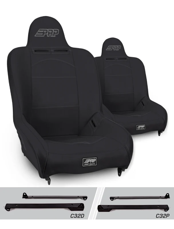 PRP Premier High Back Suspension Seats Kit Jeep Wrangler CJ7/YJ (Pair) - Black