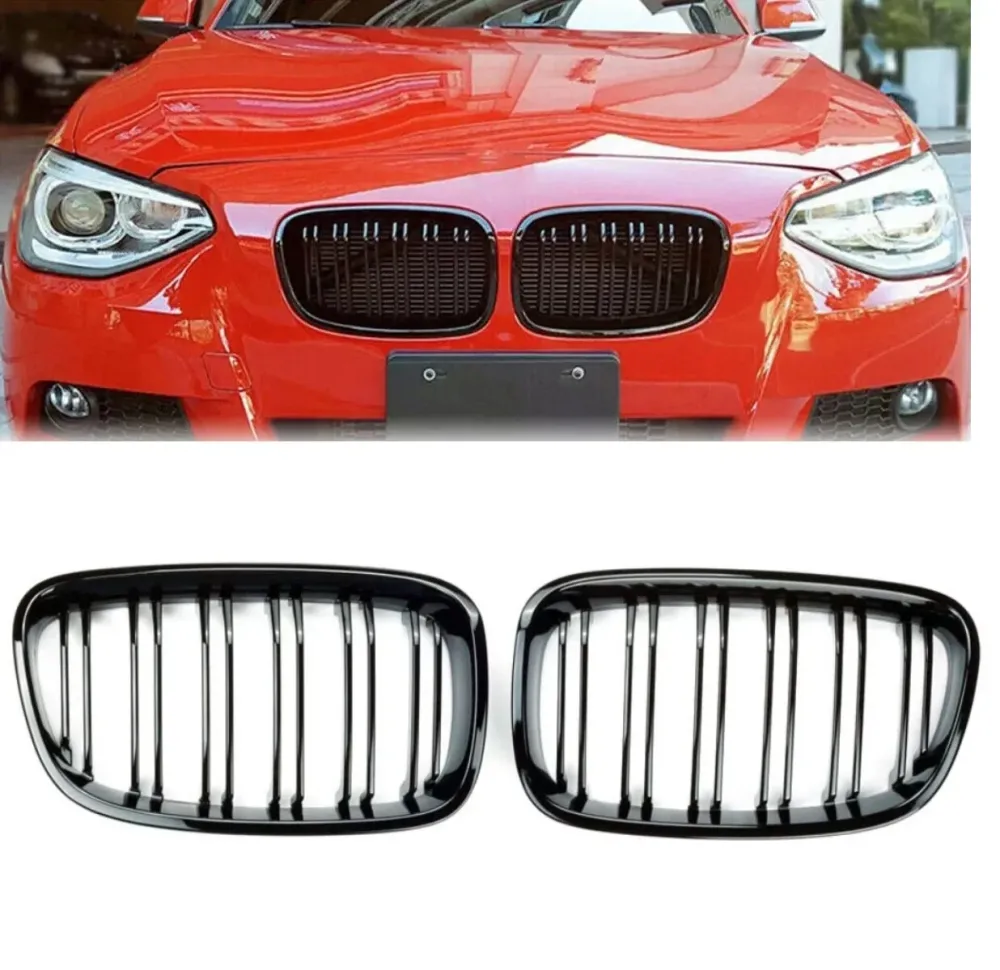 Replacement Front Kidney Grille BMW 1 Series F20 F21 Gloss Black Double Slats ABS