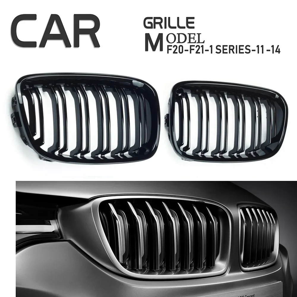 Replacement Front Kidney Grille BMW 1 Series F20 F21 Gloss Black Double Slats ABS
