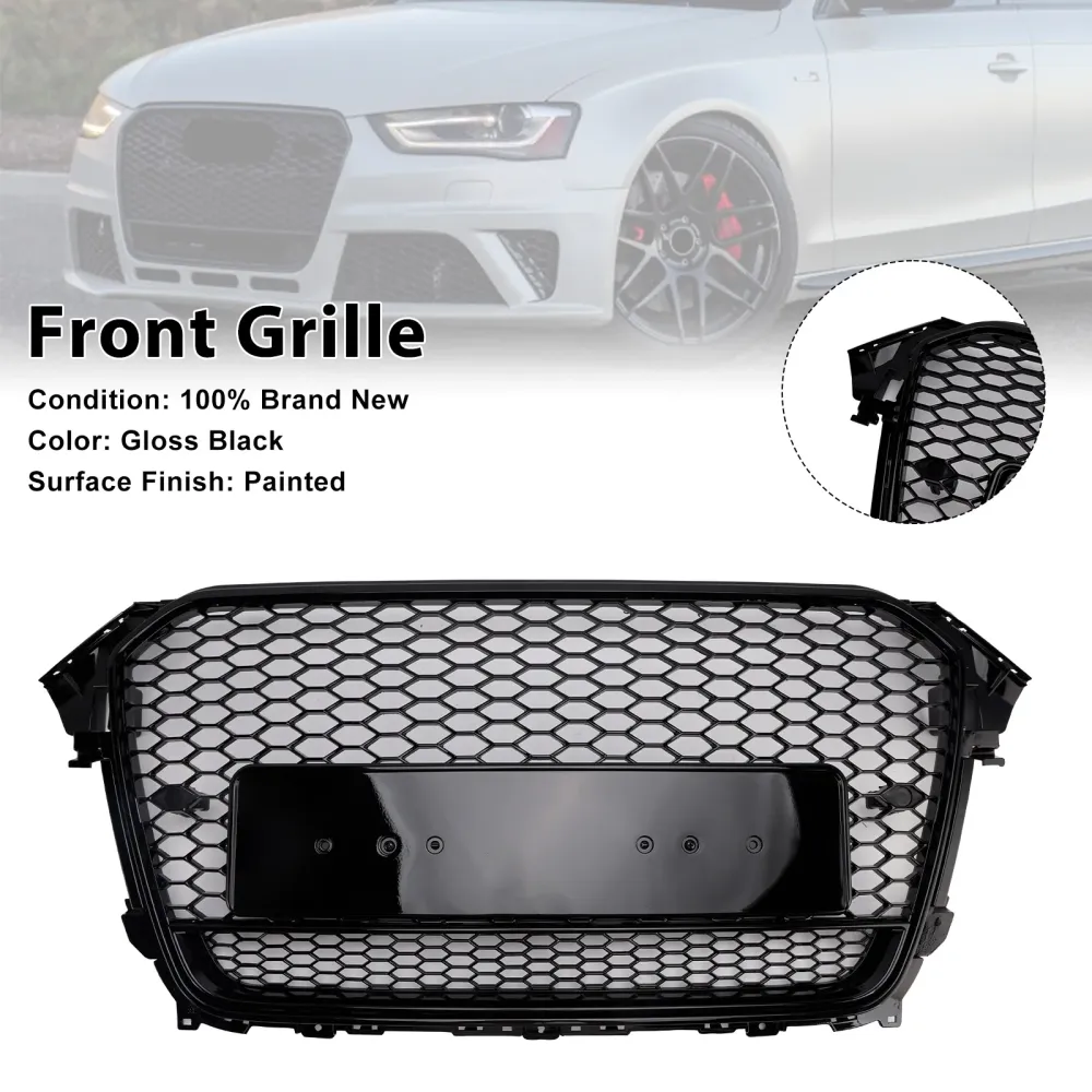 RS4 Style Front Bumper Grille Grill Fit Audi A4 S4 B8.5 2013-2016 W/ Quattro