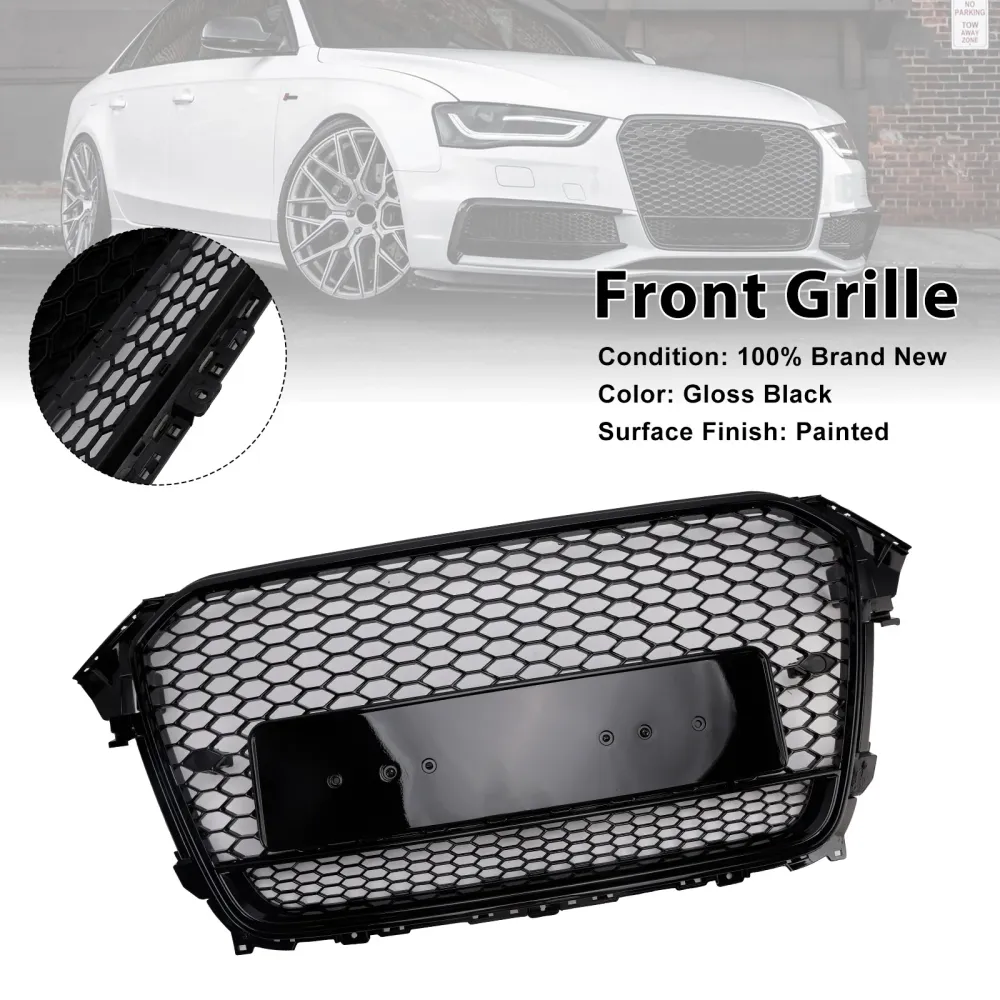 RS4 Style Front Bumper Grille Grill Fit Audi A4 S4 B8.5 2013-2016 W/ Quattro