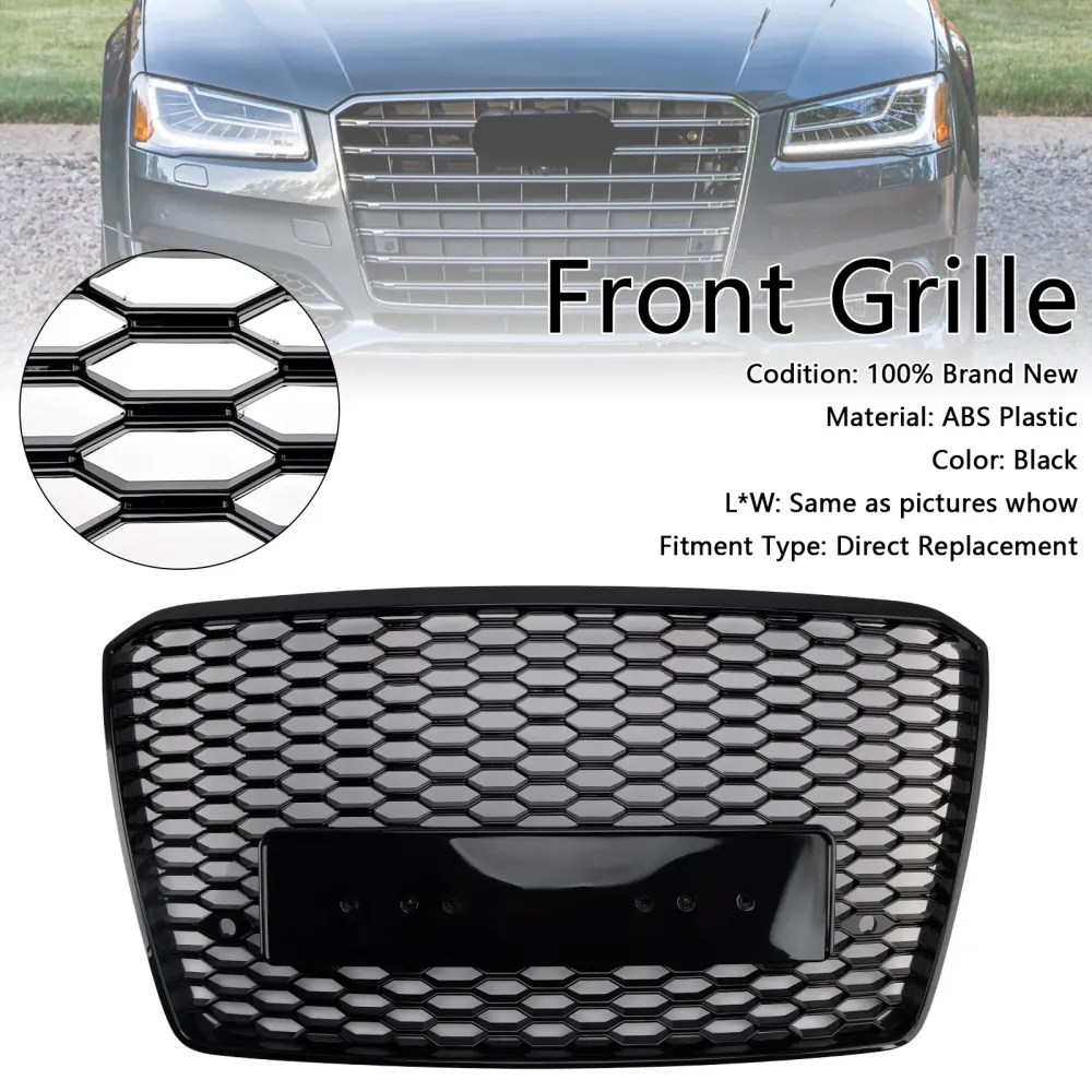 RS8 Style Front Bumper Grille Honeycomb Grill Fit Audi A8 S8 2015-2017 Svart