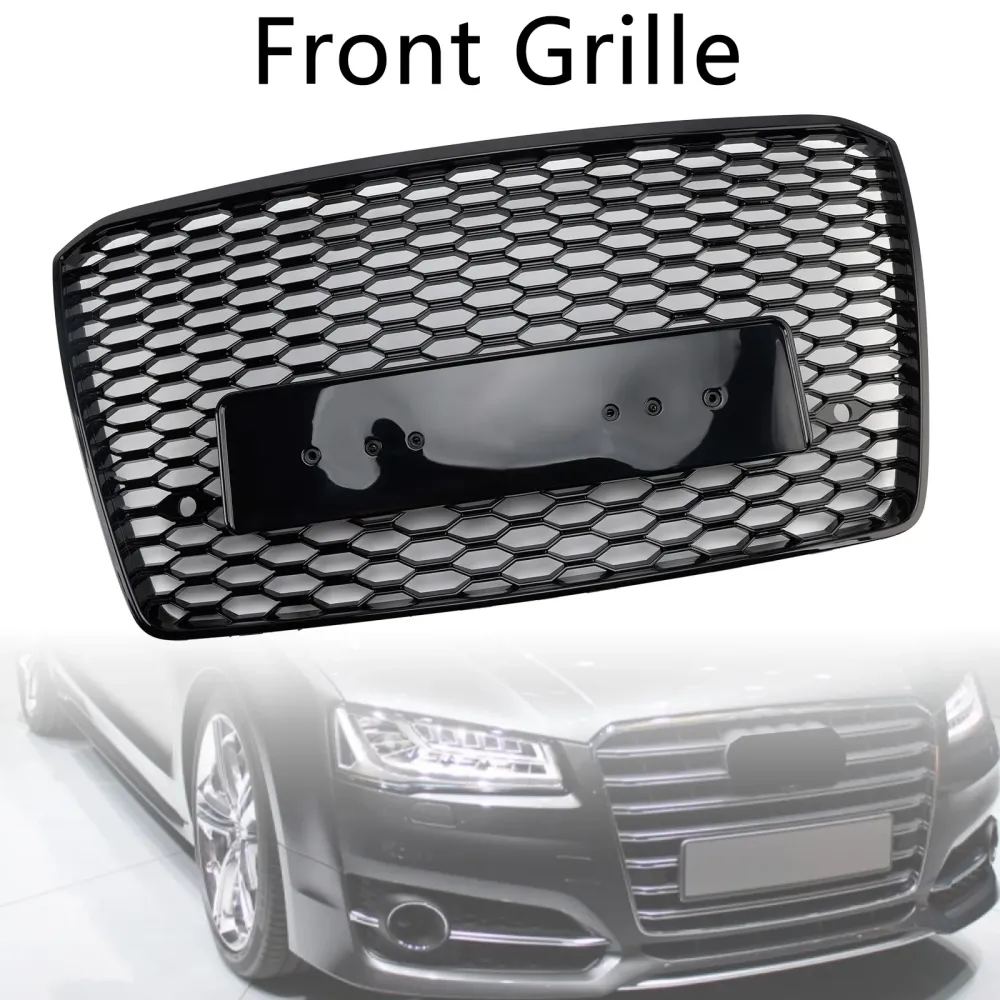 RS8 Style Front Bumper Grille Honeycomb Grill Fit Audi A8 S8 2015-2017 Svart