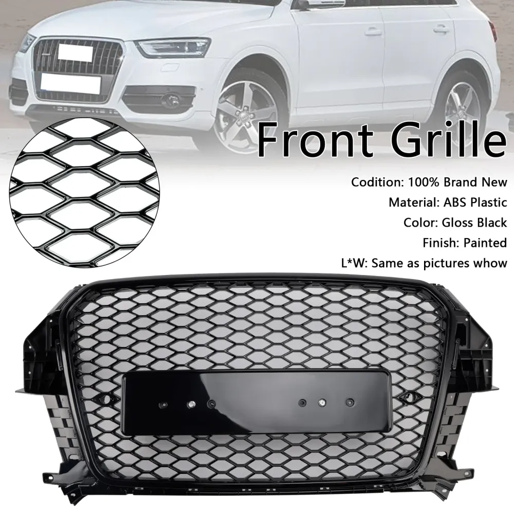RSQ3 Style Front Honeycomb Mesh Grille Fit Audi Q3 2011-2015 Glans Black