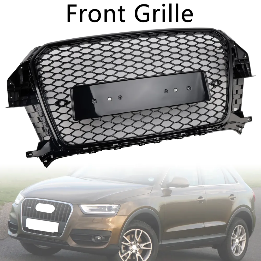 RSQ3 Style Front Honeycomb Mesh Grille Fit Audi Q3 2011-2015 Glans Black