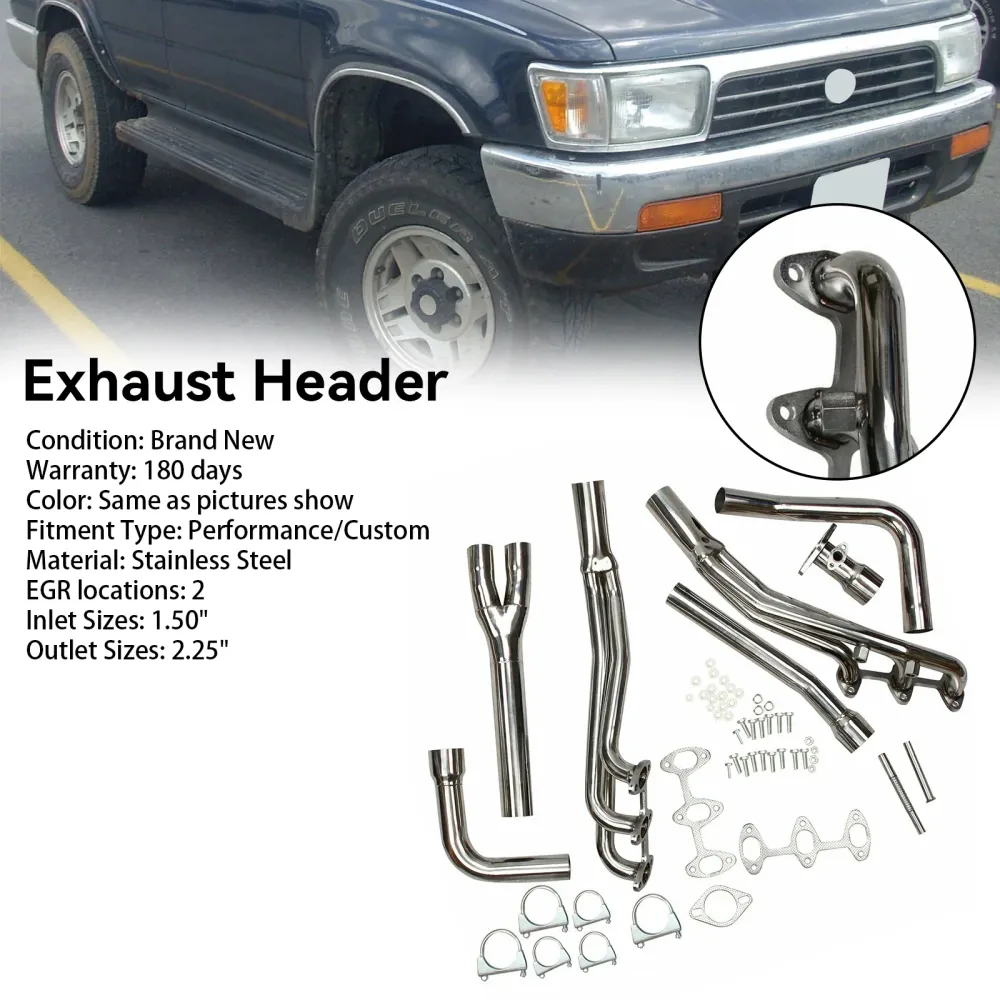 Rustfritt eksosmanifoldoverskrifter Fit Toyota 4Runner Pickup 1988-1995 3.0L V6
