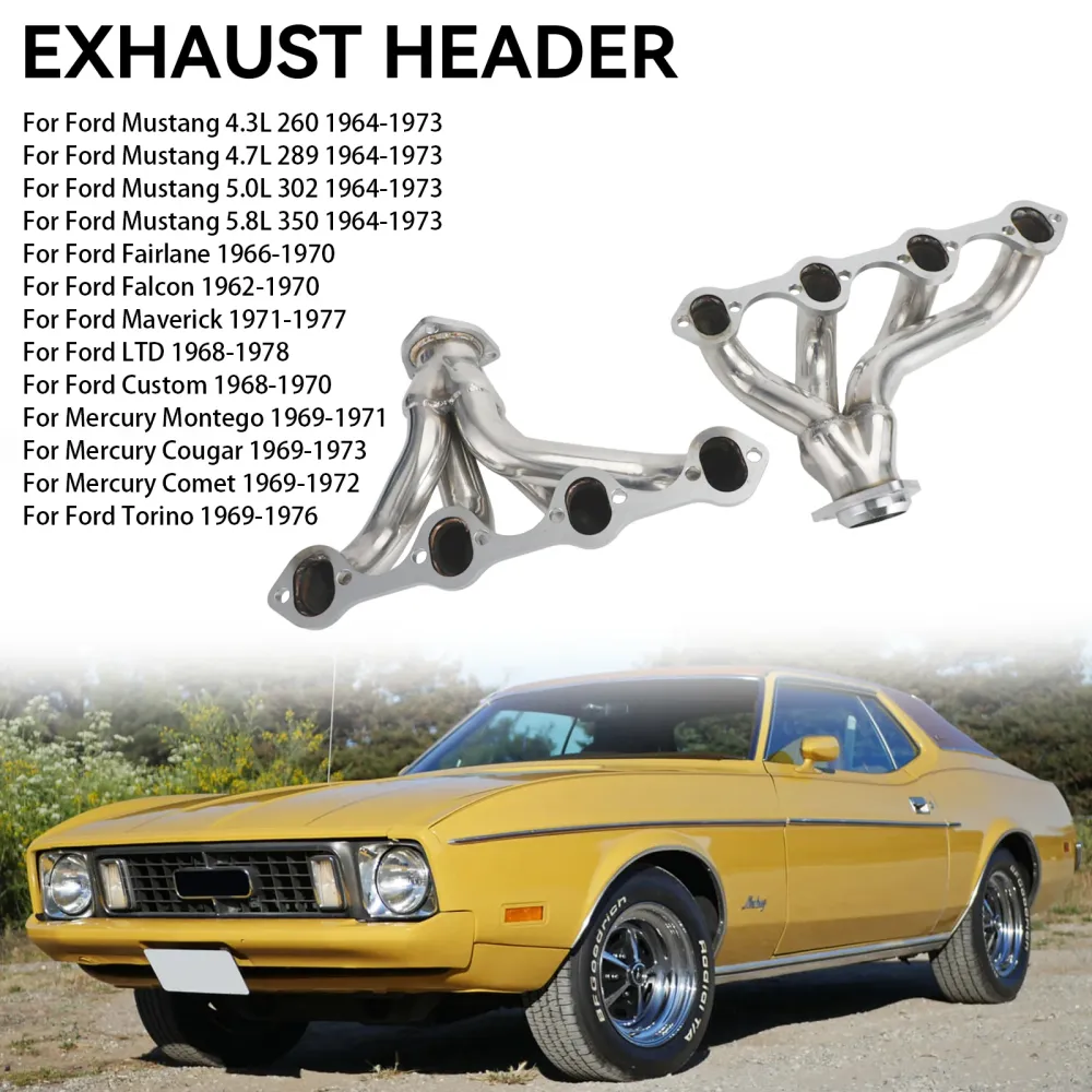 Rustfritt Hugger Eksosoverskrifter passer Ford Short Block Windsor 289 302 351