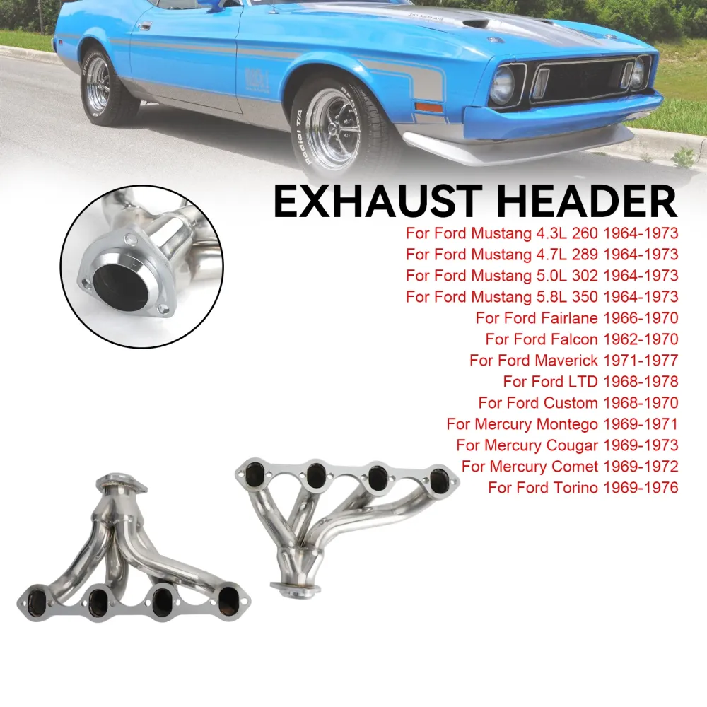Rustfritt Hugger Eksosoverskrifter passer Ford Short Block Windsor 289 302 351