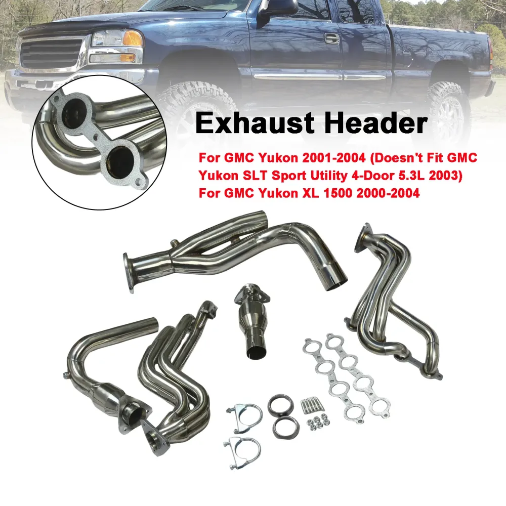 Rustfritt manifoldoverskrift eksos passform GMC Fit Chevy GMT800 V8 Motor m/y-pipe