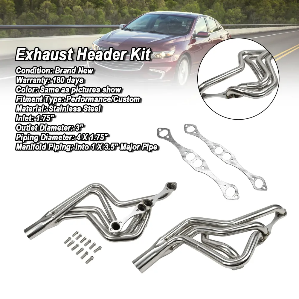 Rustfritt stål eksosmanifoldhode 267-400 Fit Chevy SBC V8 1970-1987
