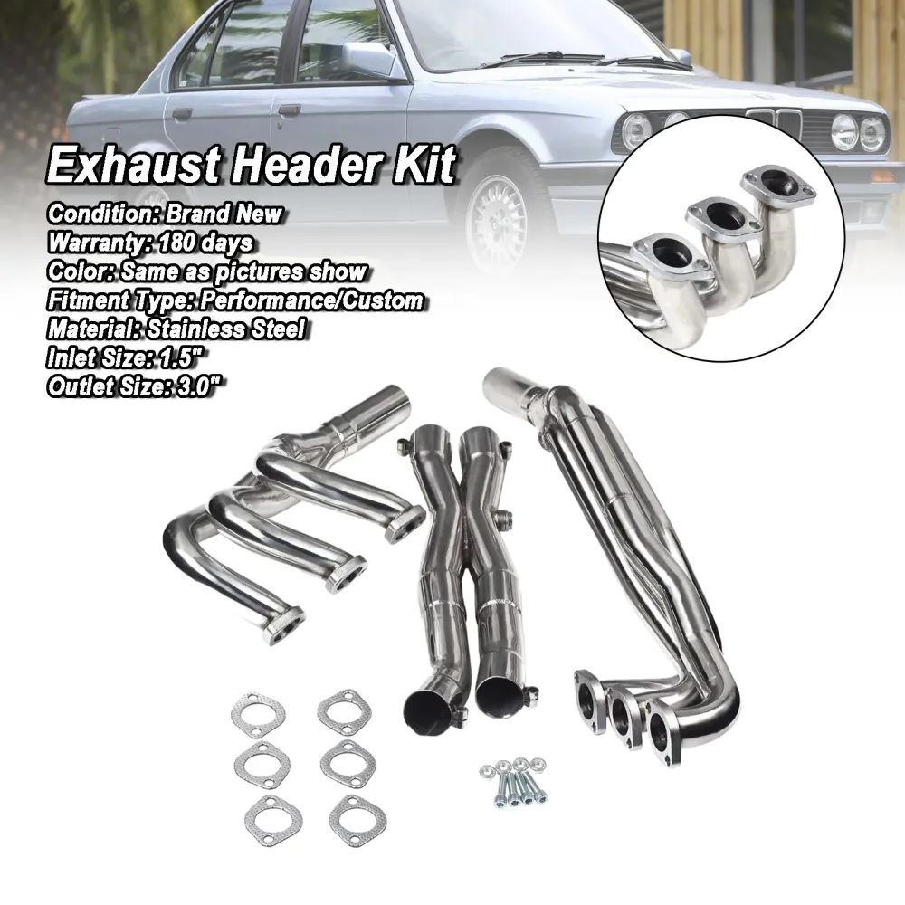 Rustfritt stål eksosmanifoldoverskrift Fit BMW E30 320i 323i 325i 325ix 1988-1993