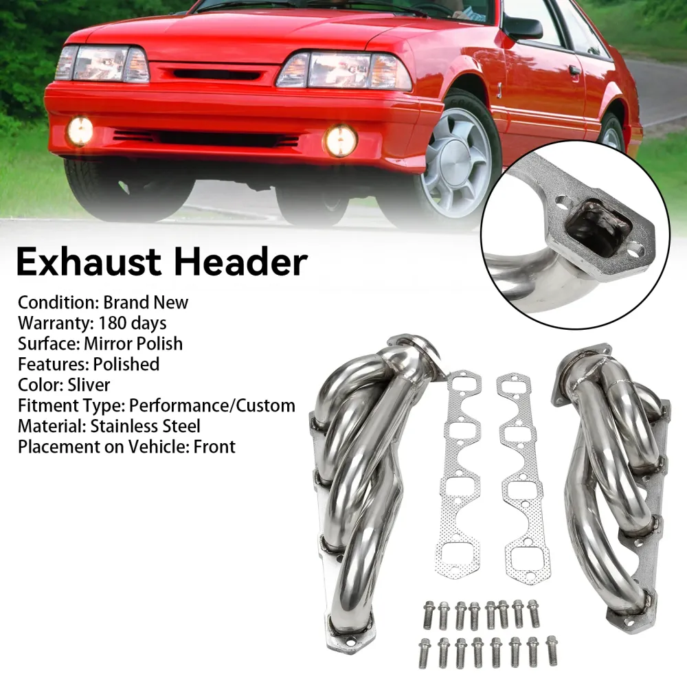 Rustfritt stål eksosmanifoldoverskrifter Fit Mustang 5.0 V8 GT/LX/SVT 1979-1993