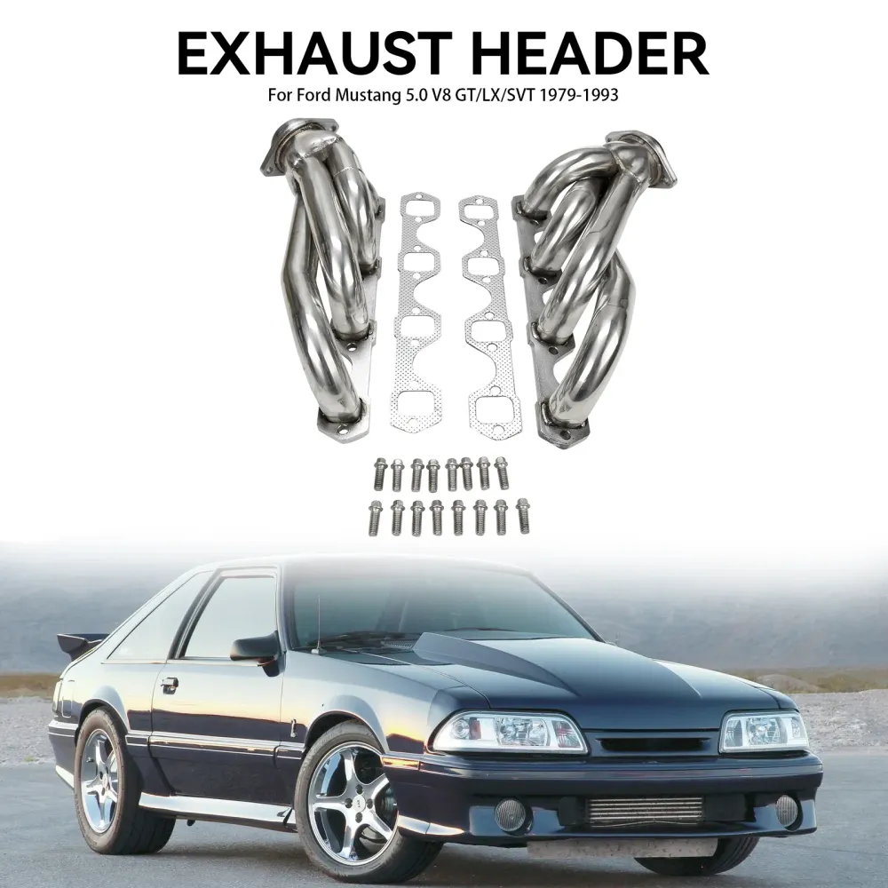 Rustfritt stål eksosmanifoldoverskrifter Fit Mustang 5.0 V8 GT/LX/SVT 1979-1993