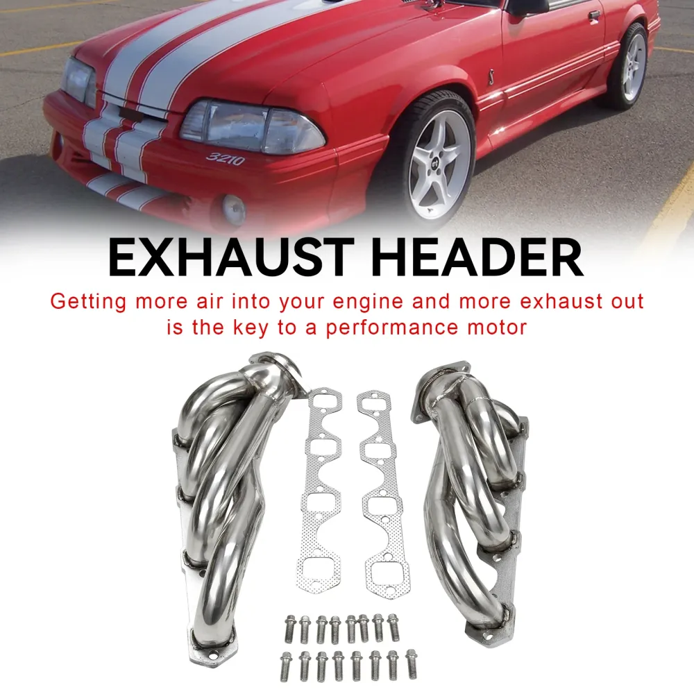 Rustfritt stål eksosmanifoldoverskrifter Fit Mustang 5.0 V8 GT/LX/SVT 1979-1993